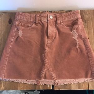 salmon colored corduroy skirt